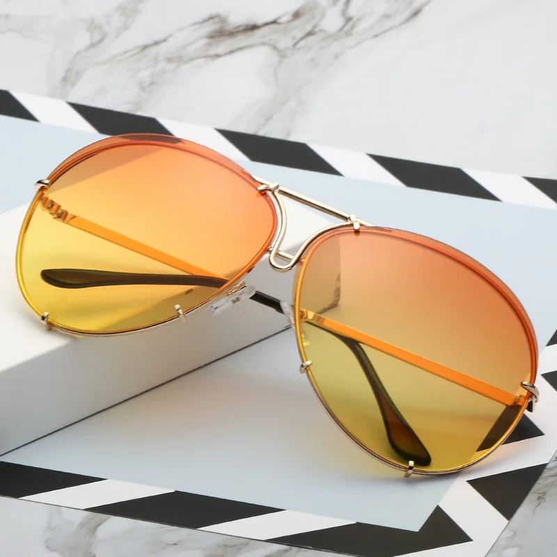 Новая мода пилот Большие женские очки роскошные солнцезащитные очки для женщин крутые зеркальные винтажные женские градиентные Оттенки UV400 - Цвет линз: Gold Orange Yellow