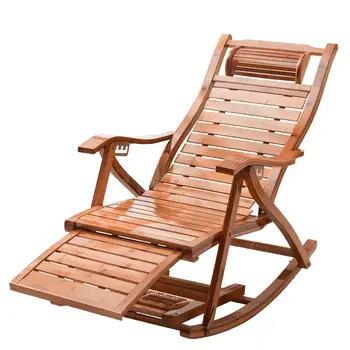 

Rocking Chair Adult Leisure Chair Siesta Leisure Home Balcony Folding Single Office Solid Wood Elderly Bamboo Lounge Chair