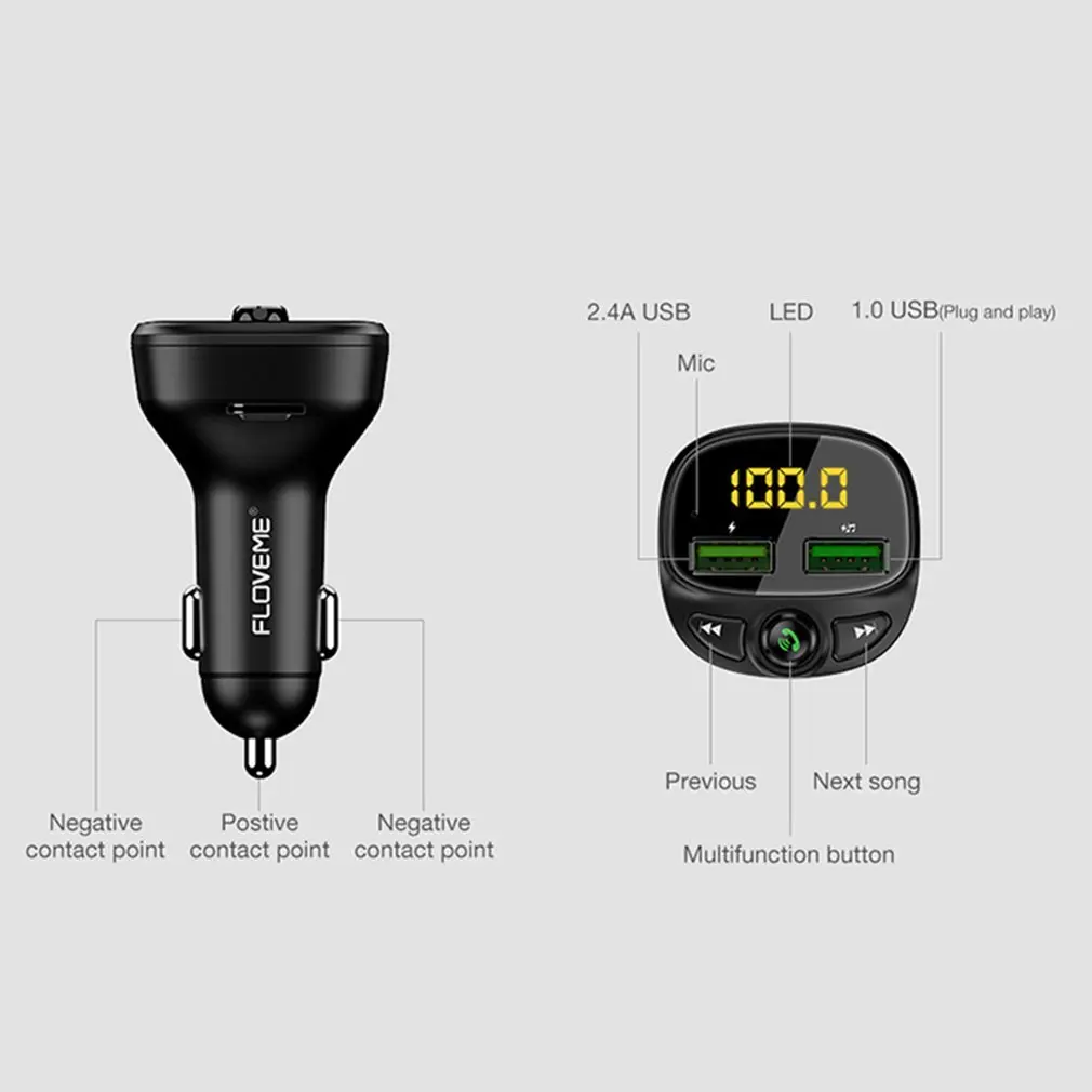 MP3 Player FM Transmitter Handsfree Wireless Radio Adapter USB Car Charger 2.1A MP3 Player SD Music Playing