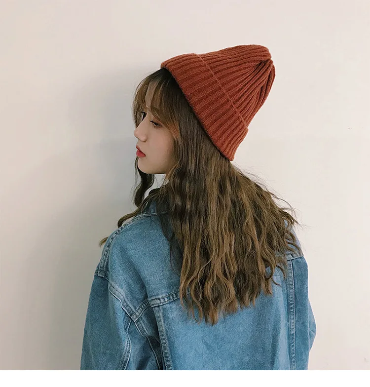 Шапка женская осенняя и зимняя универсальная шерстяная шапка мужская и женская Корейская простая однотонная вязаная шапка-стиль теплая шапка