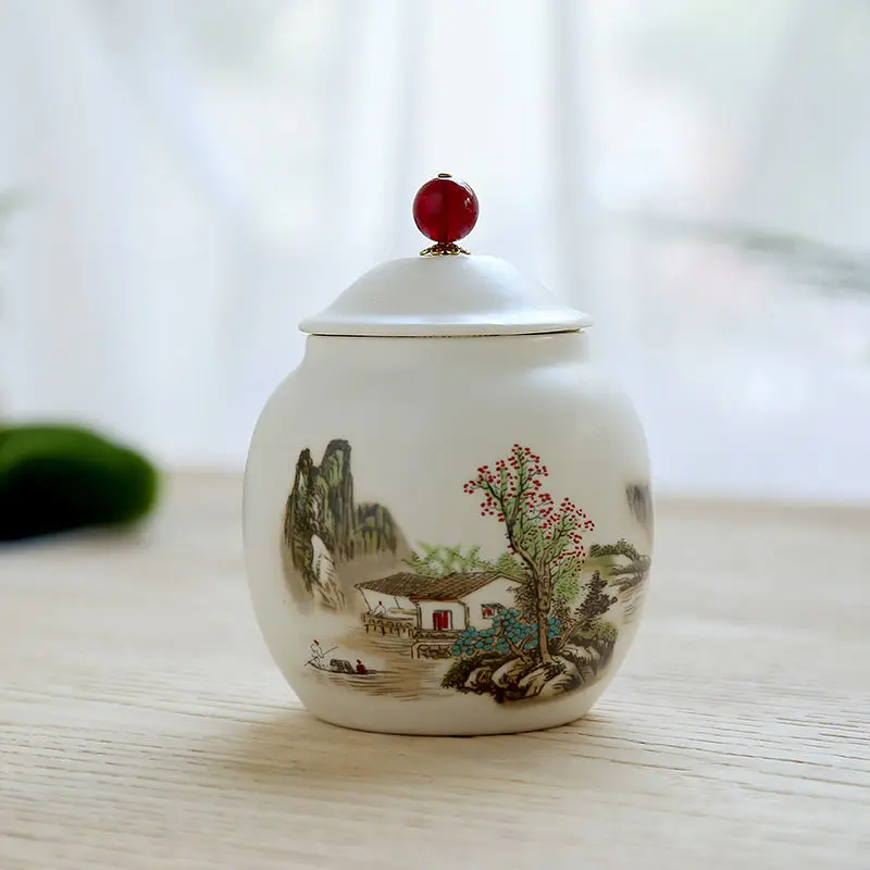 Mini Tea Jar Ceramic Tea Cans Seal Cans Home Decor Tank Travel Tea Jar moistureproof Tank Coffee Bean Cans Herb Storage Jar - Цвет: yaguangshanshuirenji