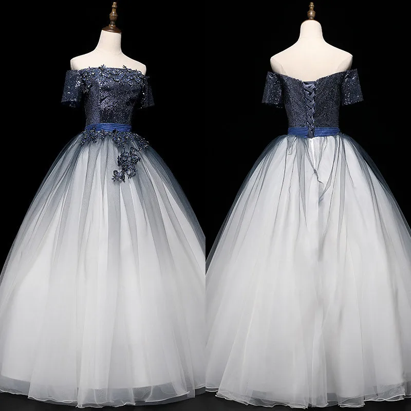 

Skyyue Wedding Dresses Sequined Lace Boat Neck Ball Gown Wedding Dress 2019 Short Sleeve Off Shoulder Vestido De Novia BL082