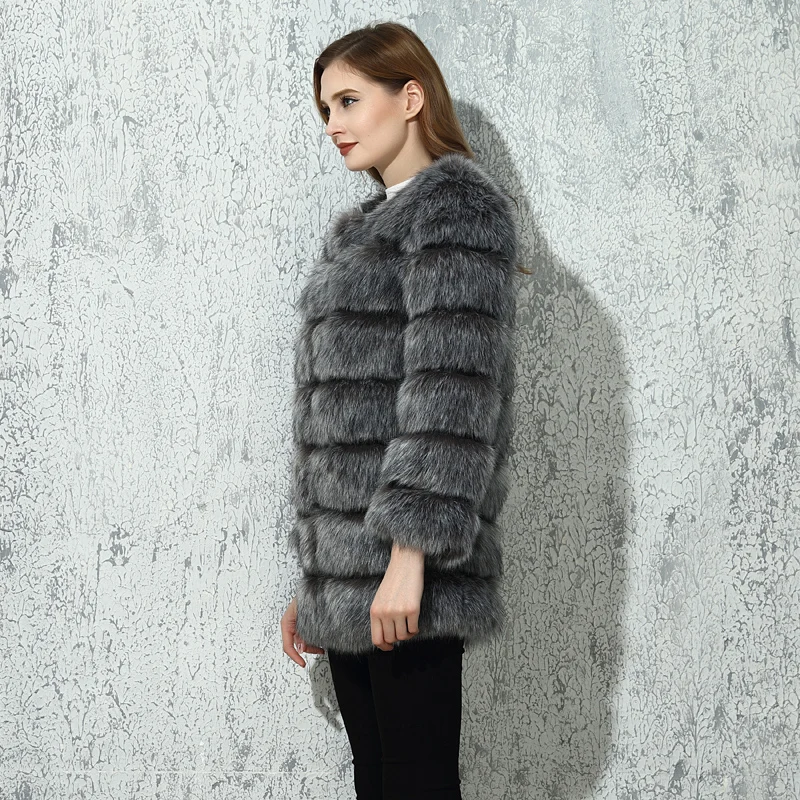 Шуба из искусственного лисьего меха, Женское зимнее модное пальто с длинным рукавом из искусственного меха, женское плотное теплое длинное пальто, женская куртка из искусственного меха
