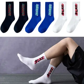 

Men Women Autumn Hip Hop Street Sport Crew Socks Letters Stripes Printed Bright Neon Solid Color Harajuku Stakeboard Mid Tube