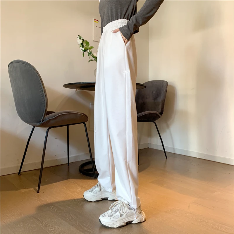 corduroy pants Shellsuning Autumn Winter 2021 Women's Trousers Pants Three-color Elastic Waist Women's Wide-leg Loose-fitting Casual Pants crop pants for women