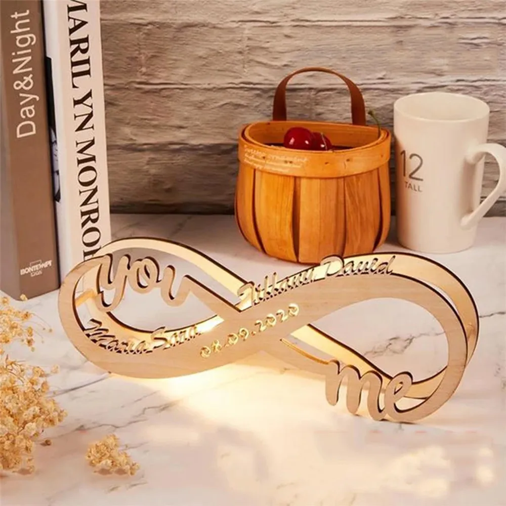 wall light with switch Personalized Infinity I Love You USB LED Night Light Custom Couple Name and Date Wooden Wall Lamp for Home Bedroom Wedding Decor led wall lamp