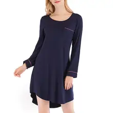 Женское платье с длинным рукавом, модное однотонное платье с круглым вырезом, необычное модальное женское свободное Повседневное платье с поясом, ночная сорочка