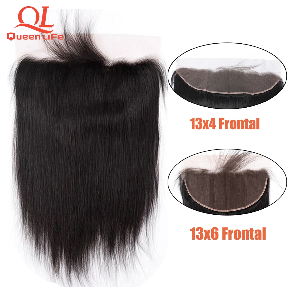 

Queenlife Remy Brazilian human hair Straight hair Frontal Ear to Ear 13x4 13x6 Lace Frontal Free Part With Baby Hair Pre Plucked