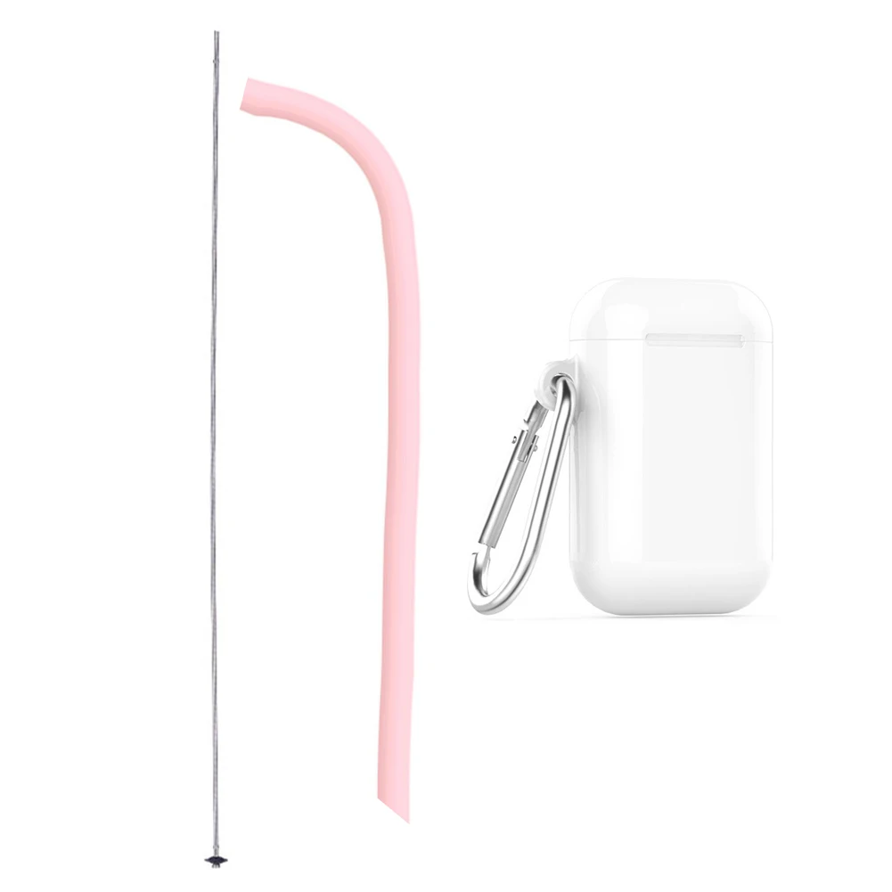 Reusable Silicone Straws Portable Collapsible Drinking Straw with Carrying Case Cleaning Brush BJStore - Цвет: pink 20cm