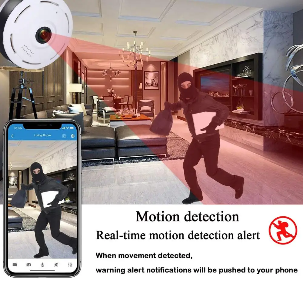 Kruiqi 360 Degree IP Camera Wifi FishEye HD 960P Smart Panoramic IPC P2P Wireless IP Fisheye Camera 1.3MP Security Wifi Camera