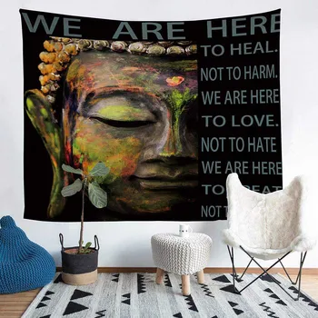 

Retro Gold And Black Buddha Tapestry Mandala Head Tai Chi Cosmic Alphabet Throw Blanket Home Large Decor Wall Hanging Carpet