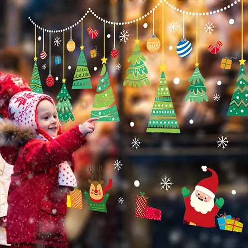 Merry Christmas настенная Рождественская наклейка украшение стеклянная наклейка Рождественская елка узор стекло для витрин дверной фон