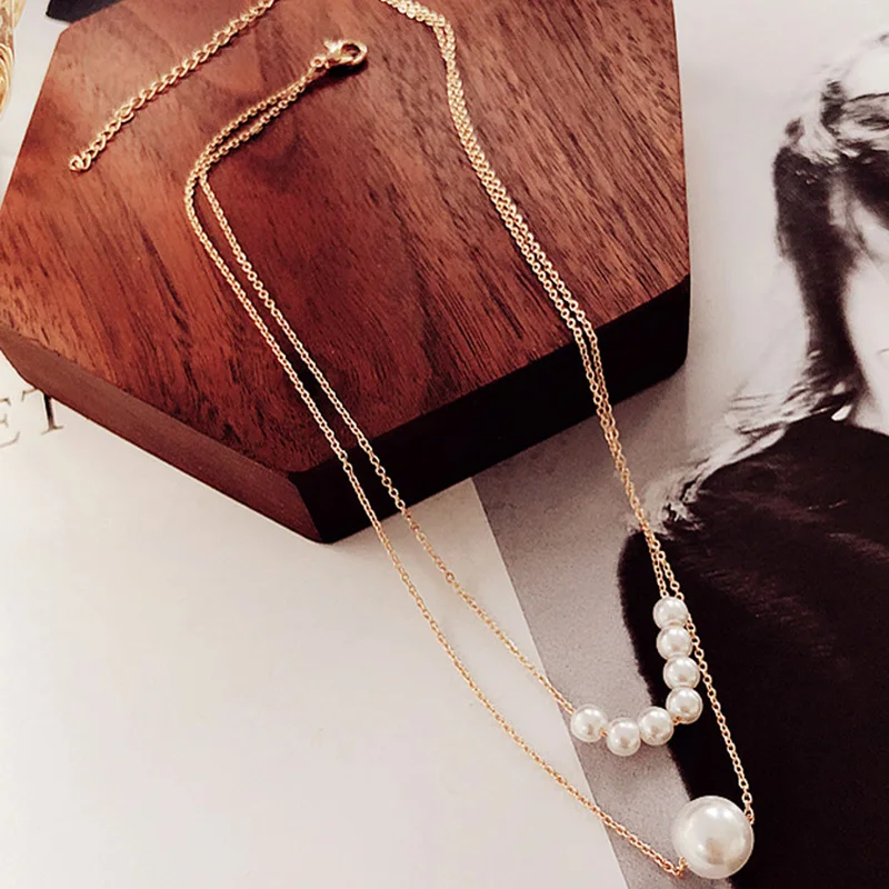 

Newly Double Layers Necklace Imitation Pearls Women Short Clavicle Chain Female Jewelry MS88