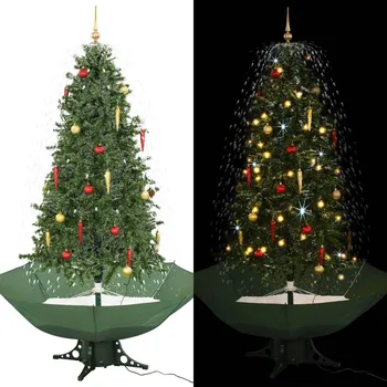 

Artificial Christmas Tree Holiday Village Tree Set Flocked Snow Xmas Trees with Metal Stand Holiday Decoration With LED Lights