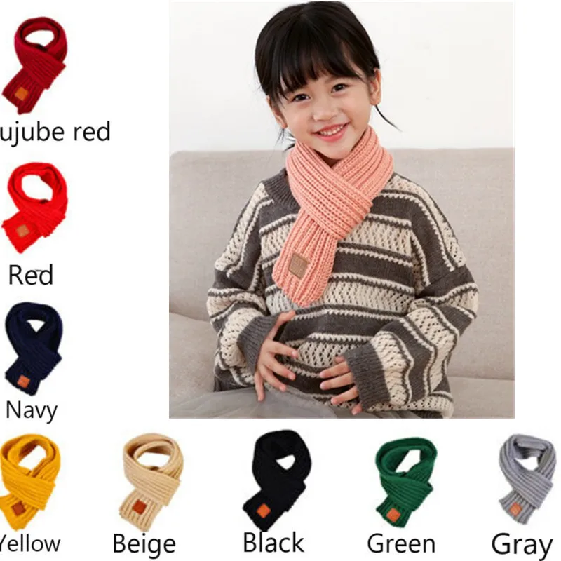 

Lovely Cotton Knitted Kids Scarf Solid Winter Warm Scarves Children Baby Boy Girl Muffler For Red Christmas Unisex Neckerchief