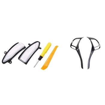 

2 Pcs Car Led Dynamic Turn Signal Light Side & 2Pcs Car Carbon Fiber Abs Inner Steering Wheel Strip Trim