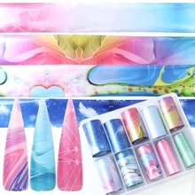 10 шт. Голографическая фольга на ногти переводные наклейки Радуга чистый цвет наклейки Обертывания слайдер DIY Дизайн ногтей украшения набор LAXKH40-58