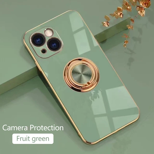 Luxury Plating Magnetic Attraction Ring Phone Case For iPhone 11 12 13 Pro Max Mini X XR 7 8 Plus SE2022 Soft Covers With Holder Fruit green