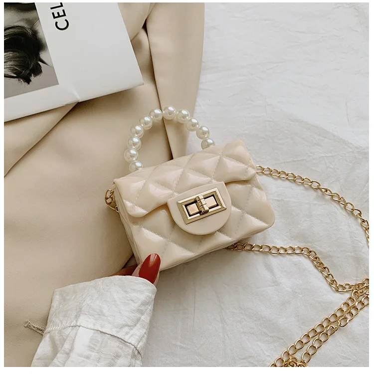 Dikaril Women Mini Handbag New Elegant Shoulder Messenger Portable Chain Bag Girl Cute Bag Pearl Crossbody Rhombus Small Bags