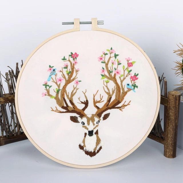 Animal World Embroidery Starter Kit for Beginners, Modern Embroidery Kits, Contains all Embroidery Tools, English Description Deer C