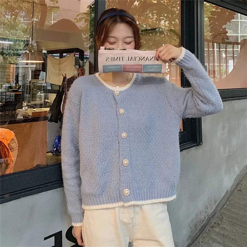 

Round Neck Sweater Jacket Women Autumn and Winter Korean Version of Loose Sweet Knitted Cardigan Top Is Fashionable and Slim