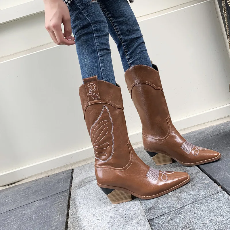 Smirnova new hot autumn winter boots for female slip on dress shoes women mid calf boots sexy ladies high heels boots