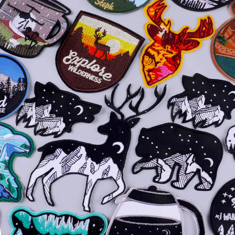 Interlinings & Linings Deer Patch Adventure Travel Embroidered Patches For Clothing Animals Iron On Patches On Clothes Mountain Stickers Outdoor Badges materials of sewing