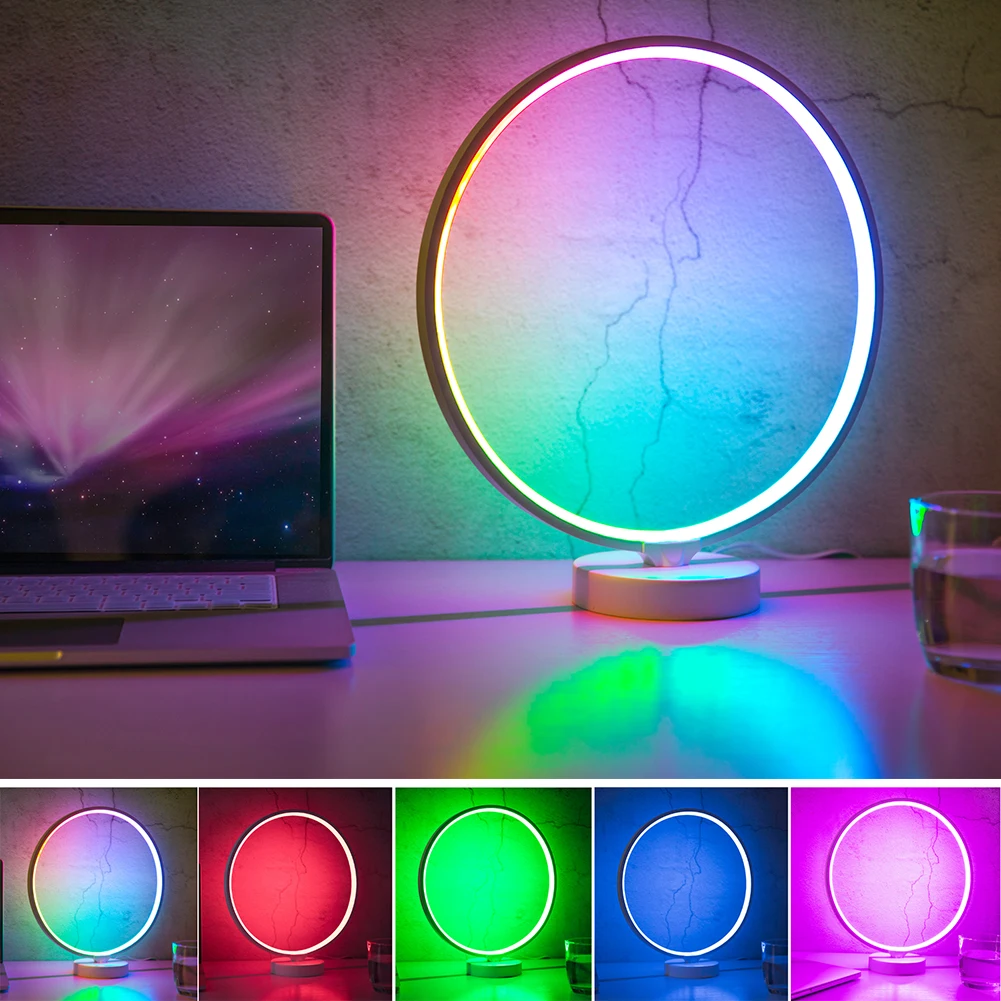 

Modern 4 Speeds Circle Table Home Remote Control Dimmable Practical Bedside Lamp Memory Function RGB Decor 6 Lighting Modes