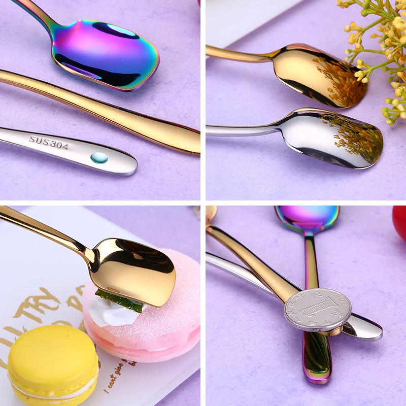 Creative 304 Stainless Steel Spoon Fork Coffee Cake Dessert Tea Ice Cream Forks Spoons Stirring Luxury Tableware Household