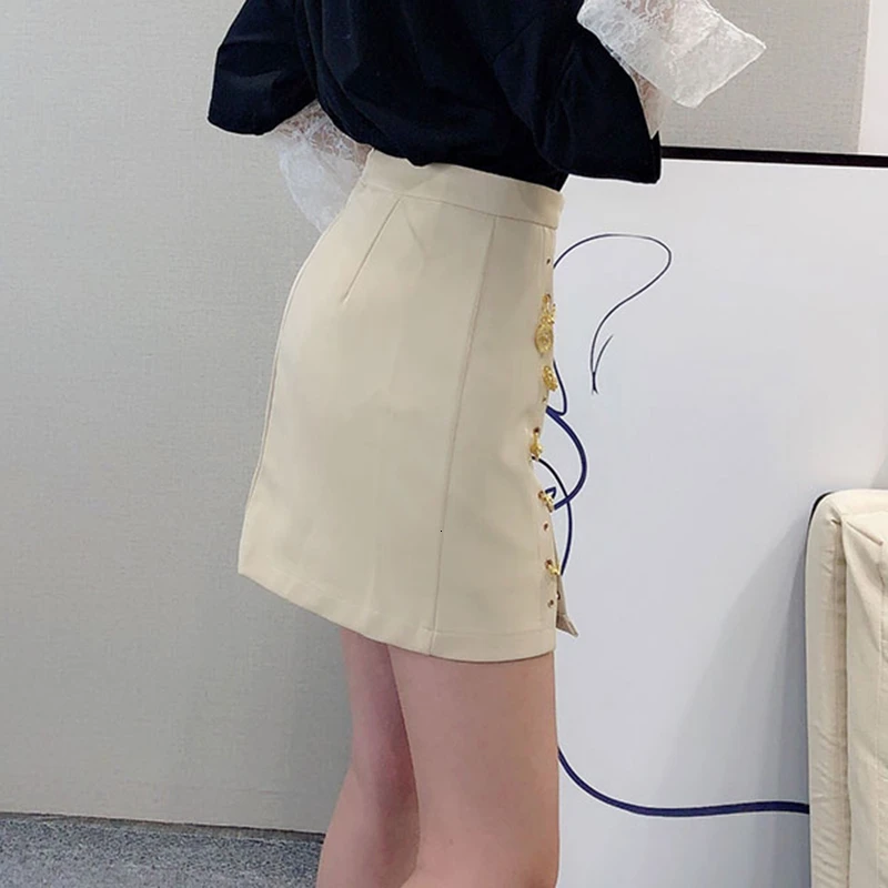 Tanie TWOTWINSTYLE szpilki do patchowrków asymetryczne spódnice damskie wysokiej talii PU skórzana spódnica mini na co dzień dla kobiet 2019 modna odzież