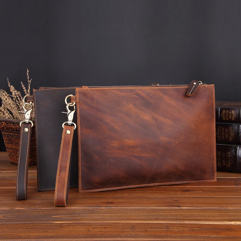 Купить Luufan Crazy Horse Leather Clutch Purse File Document Bag Genuine Pouch Cowskin file packet Ipad  | Отзывы и видеообзор (4000331842645)