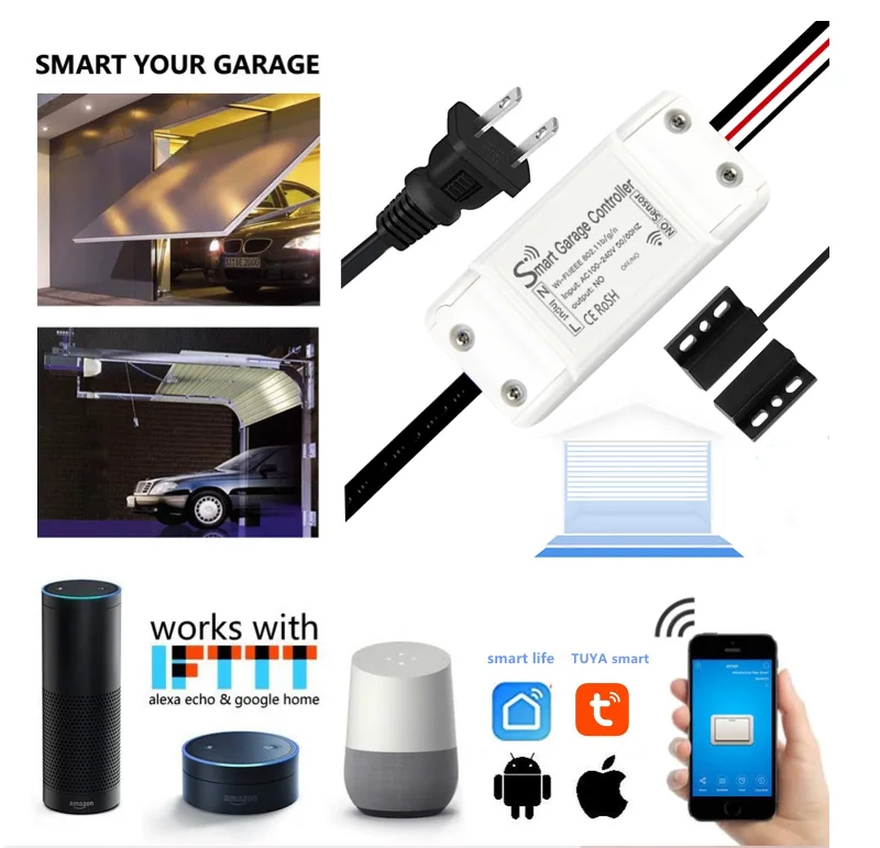 Smart Life APP удаленный открытый закрытый монитор совместим с Alexa Echo Google Home WiFi умный контроллер двери гаража