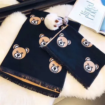 

Korean version of new scarf in 2019,Fashion Winter Warm Shawl Bear Pattern Imitating Cashmere Scarf Student Parent-child scarf