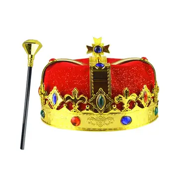 

2PCS Halloween Ball Performance Props Crown Scepter Set Funny Party Hats Kings Crown Scepter Halloween Stage Show Cosplay Props