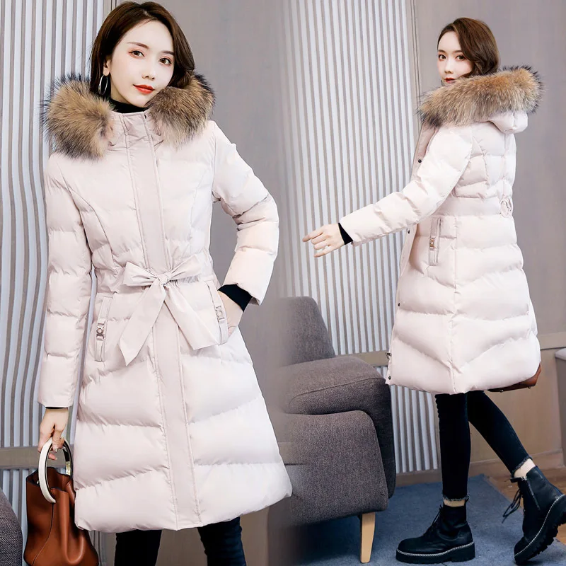 

2019 New Style Winter Korean-style Mid-length Cotton-padded Clothes Women's Hooded Waist Hugging Slimming Versatile Hooded Cotto