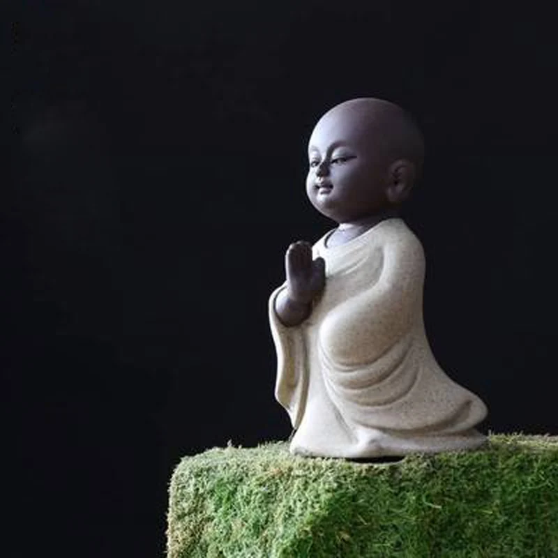 Creative Zen Purple Clay Buddha Statues, Ceramic Little Monk Ornament, Kung Fu Puer Tea Pet, Teaware, Office, Desktop Crafts