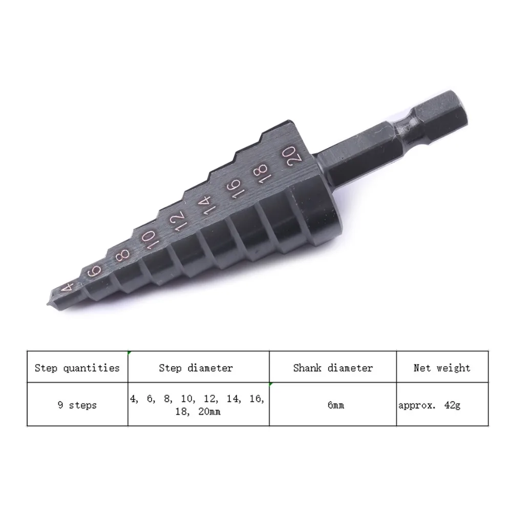 3 шт. 4-12 мм 4-20 мм 4-32 мм HSS Nitriding черный прямая канавка Шаг сверло шестигранный хвостовик конический конус силовое сверление пилы инструменты
