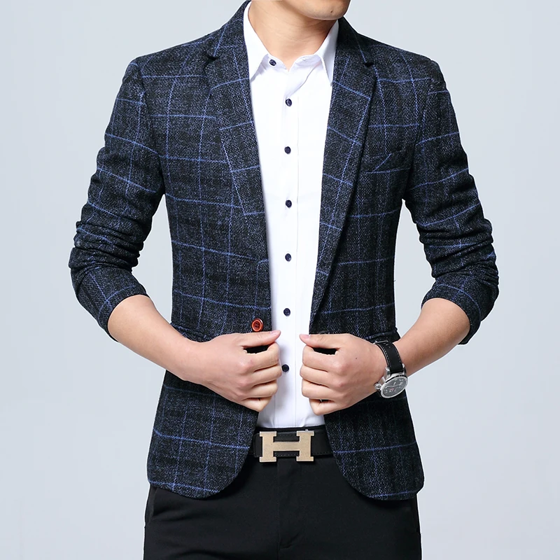 New Mens Blazers Slim Fit Suits for Men Business Formal Blazer Mens Wedding Suit Jackets Male Fashion Plaid Mens Blazer Jacket 5