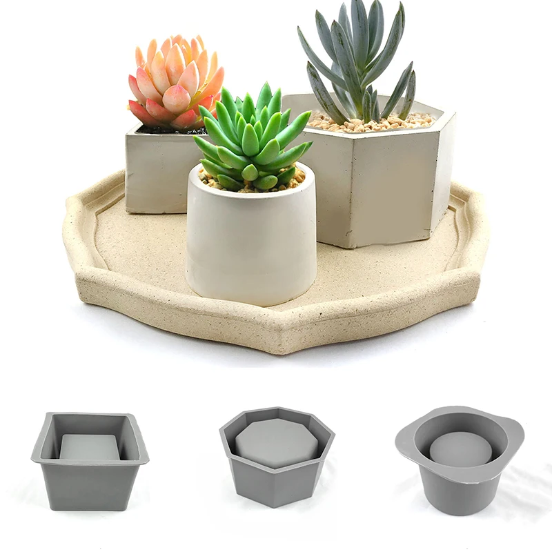 Large Small Square Flowerpot Clay Molds Succulent Plant Silicone