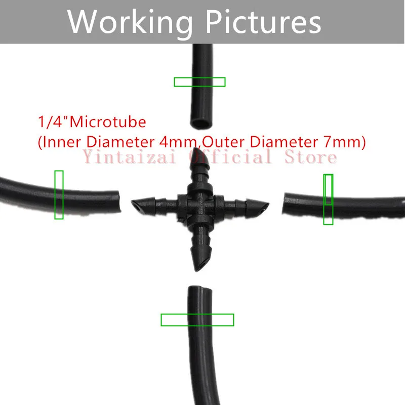 100 шт. 1/" вставка штыревой соединитель локоть крест для 4/7 мм Microtube полива сада инструменты капельного полива и орошения фитинги