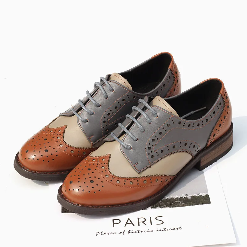 British Genuine Leather Female Oxford Shoes College Spring New Thick Heel 3cm Women Brogues Retro Carved Single Shoes Large Size (21)