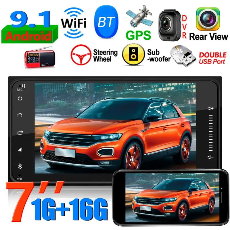 

Car Radio 7 inch Android 9.1 Auto Stereo Touch Screen Bluetooth WIFI GPS Multimedia Player FM Support Camera for Toyota