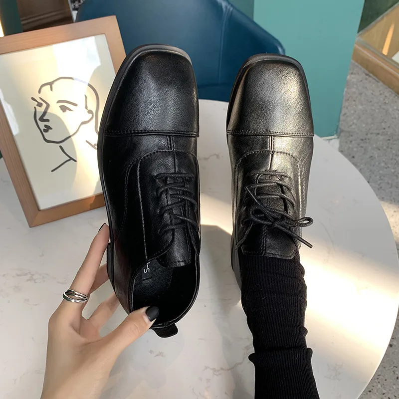 

Shoes Woman 2019 Female Footwear All-Match Oxfords Women's Square Toe Modis British Style Casual Sneaker New Cross Dress