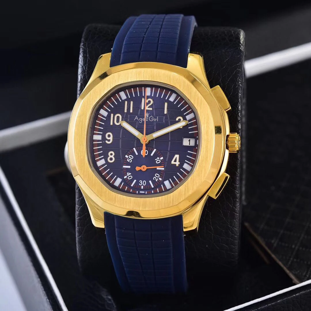 

Luxury Brand New Automatic Mechanical Men Yellow Gold Blue Rubber Sapphire Stainless Steel Transparent Glass Black Sport Watch