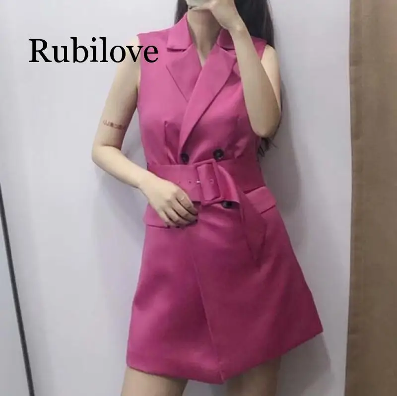 Rubilove, одноцветная куртка, осенняя Женская куртка без рукавов, жилеты, женская элегантная приталенная куртка с воротником и поясом
