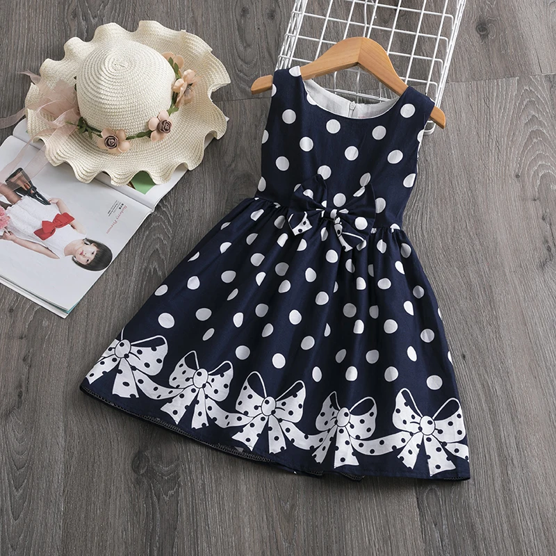 Kids Dress Summer Dresses Girls Dresses Dot Sleeveless Teenager Girl Party Dress For 3 6 8 Year Children Kids Clothes