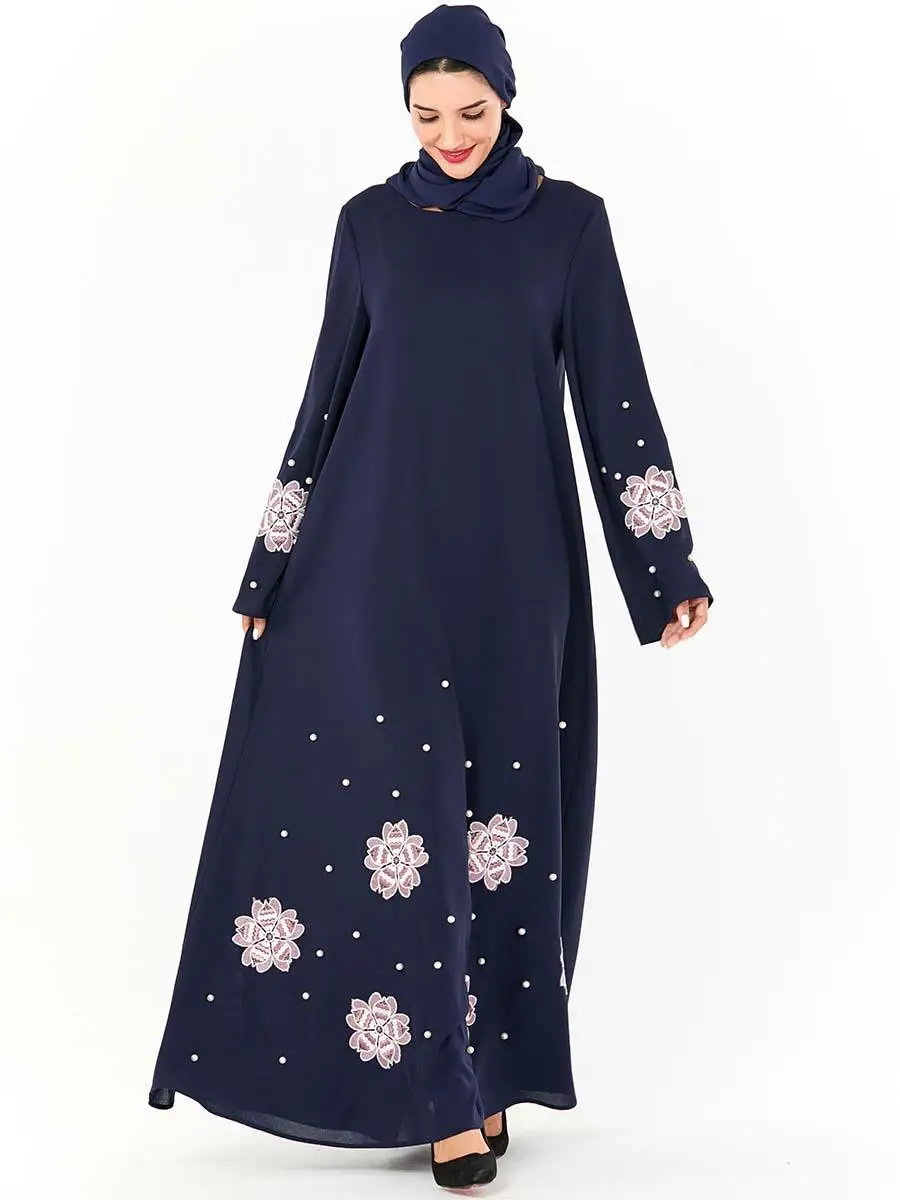 Abaya Дубай вышивка с длинным рукавом платье для женщин мусульманские Вечерние кафтан бусины джилбаб Винтаж Рамадан кафтан ислам Халат