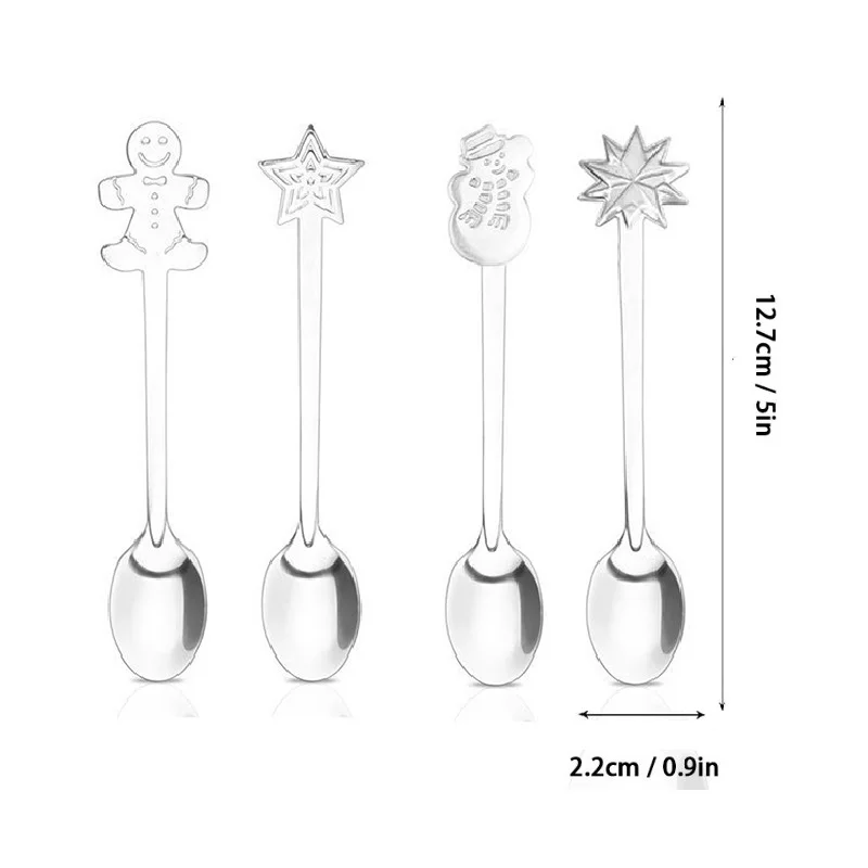 5 шт., Рождественская ложка, чайная ложка из нержавеющей стали, кофейная мини-ложка, набор креативных медовых сервировочных ложек, Рождественская посуда, столовые приборы 5''