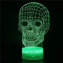 Хэллоуин серии Череп 3D ночник красочный сенсорный пульт дистанционного управления свет настольная лампа подарок свет белая основа