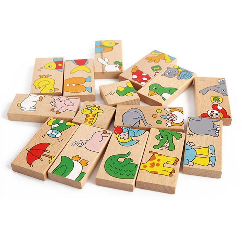 15pcs patchwork 28 шт. деревянный домино фрукты животные распознают блоки домино игры головоломки Монтессори дети обучения Образование Головоломка Детские игрушки - Цвет: 15pcs patchwork